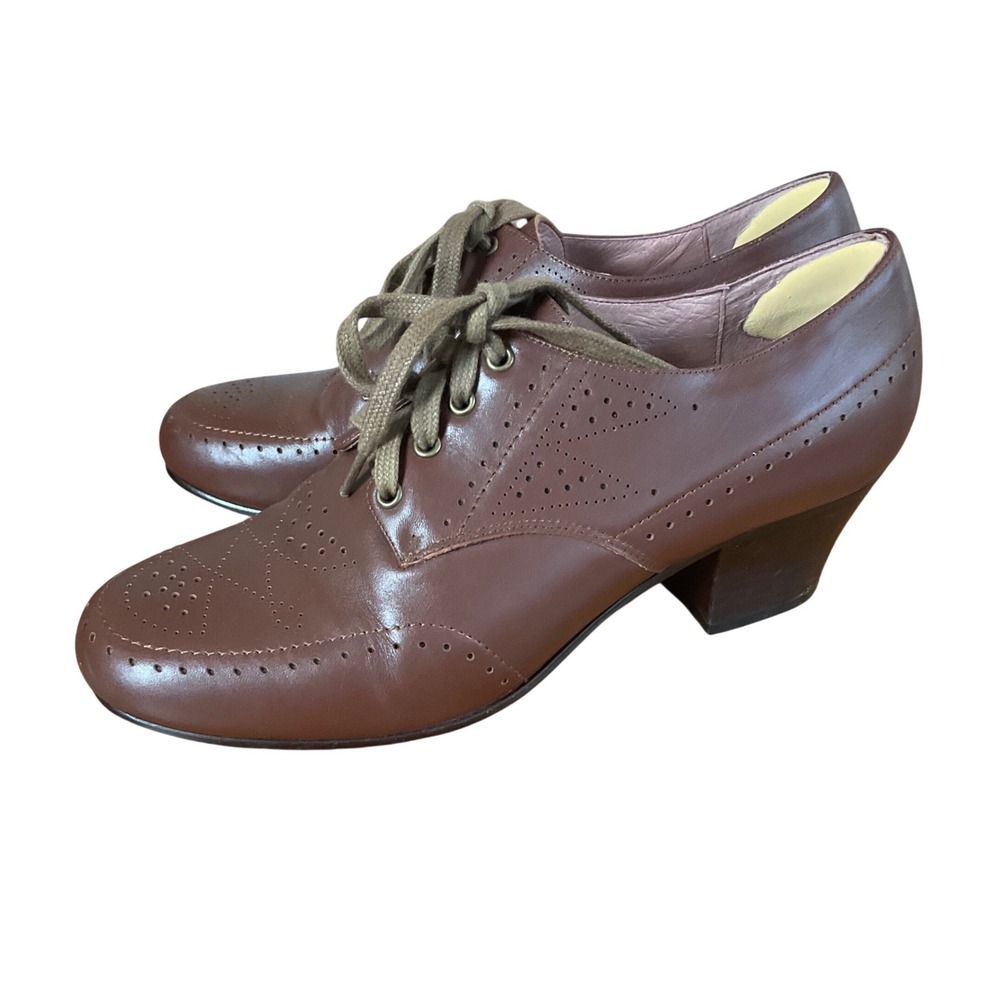 American Duchess Gibson Oxford Heels Women 8.5 Brown Leather Brogue 1920s Style